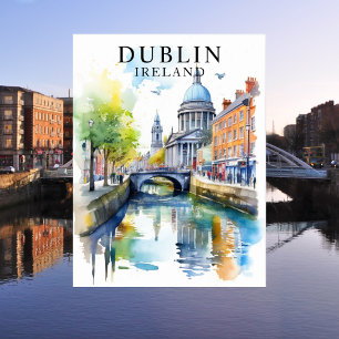 Dublin, Ireland Watercolor Travel Art Postcard