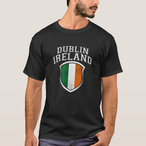 Dublin Ireland with Distressed Irish Flag Crest Es T_Shirt