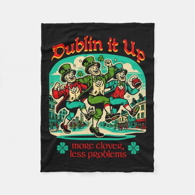 Dublin It Up - Irish Leprechauns Dancing  Fleece Blanket (Front)