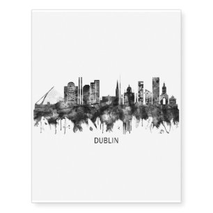 Dublin Republic of Ireland Skyline BW Temporary Tattoos