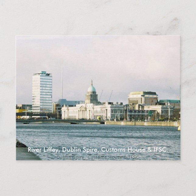 Dublin River Liffey, Spire & Customs House Postcard (Front)