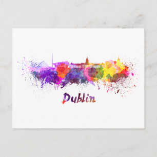Dublin skyline in watercolor postcard