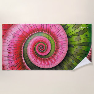 Dubman Designs: Glowing Pink and Green Fibonacci Beach Towel
