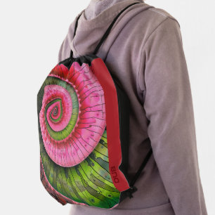 Dubman Designs: Glowing Pink and Green Fibonacci  Drawstring Bag
