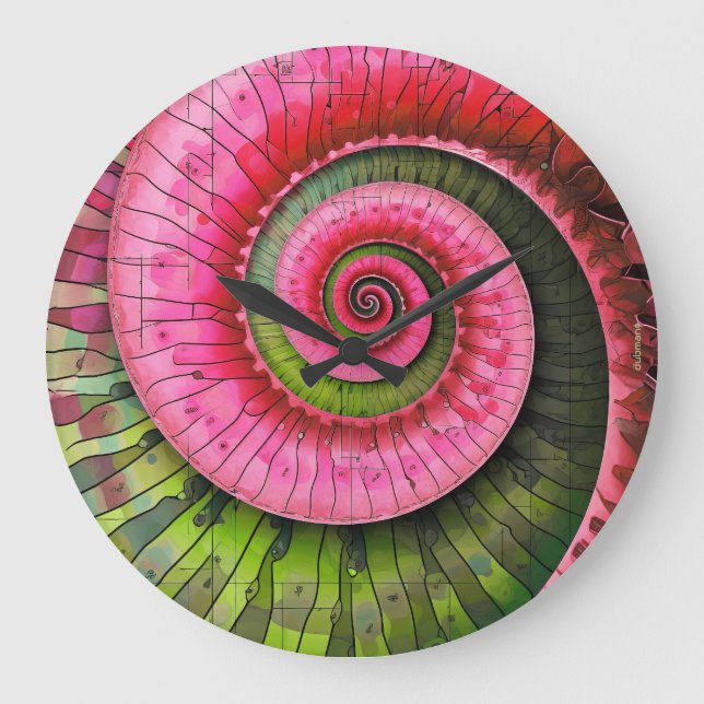 Dubman Designs: Glowing Pink and Green Fibonacci  Large Clock (Front)