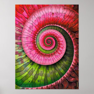 Dubman Designs: Glowing Pink and Green Fibonacci Poster