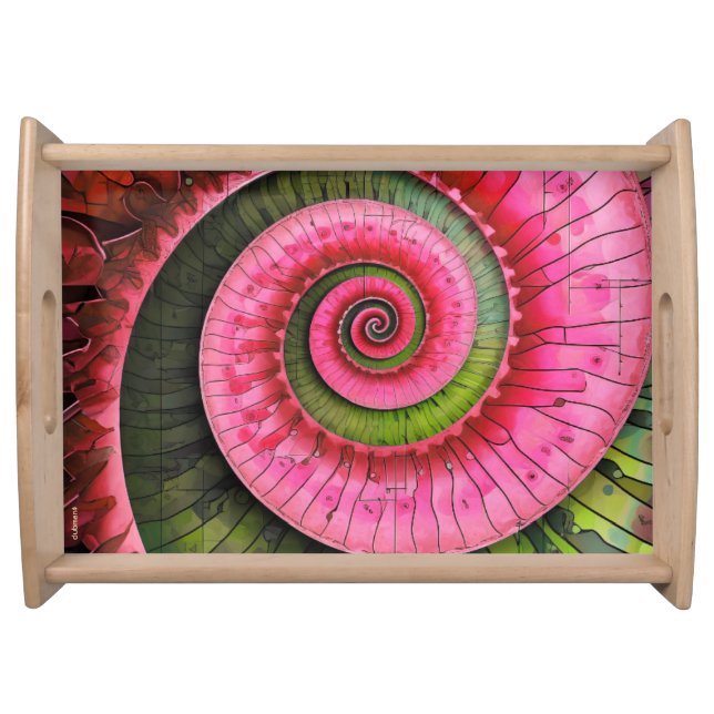 Dubman Designs: Glowing Pink and Green Fibonacci Serving Tray (Front)
