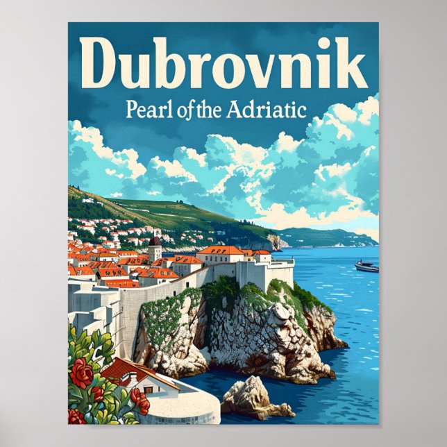 Dubrovnik Croatia Artistic Travel Illustration Poster (Front)