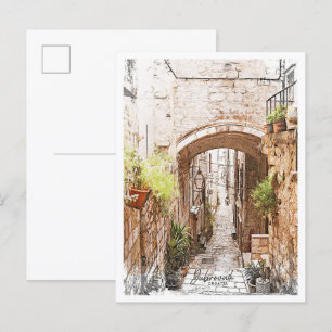 Dubrovnik Croatia Beautiful Color Pencil Landscape Postcard