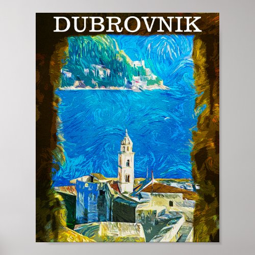 Dubrovnik Croatia Drawing Watercolor  Poster