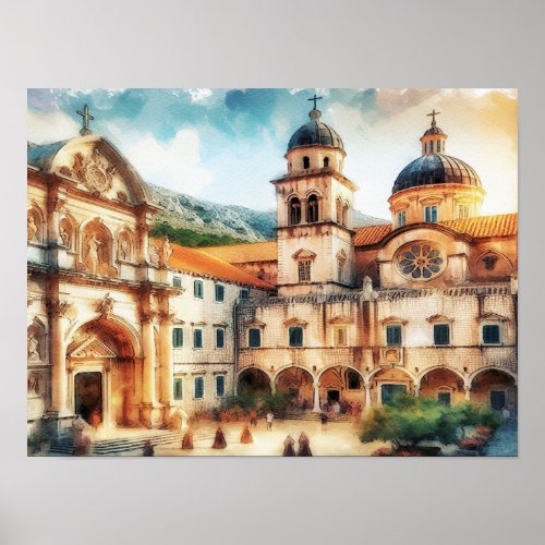  Dubrovnik Croatia Franciscan Monastery watercolor Poster