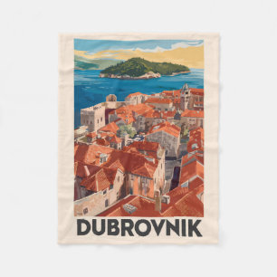Dubrovnik Croatia Illustration Travel Art Vintage Fleece Blanket