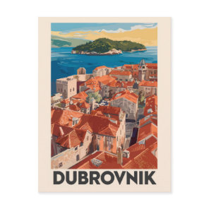 Dubrovnik Croatia Illustration Travel Art Vintage Postcard