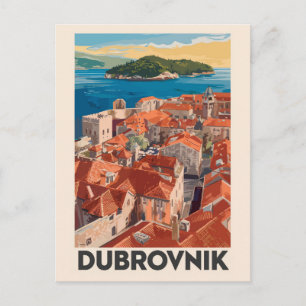 Dubrovnik Croatia Illustration Travel Art Vintage Postcard