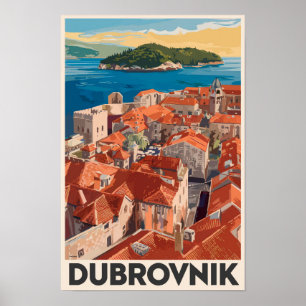 Dubrovnik Croatia Illustration Travel Art Vintage Poster