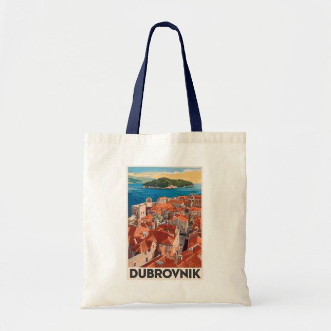 Dubrovnik Croatia Illustration Travel Art Vintage Tote Bag (Front)