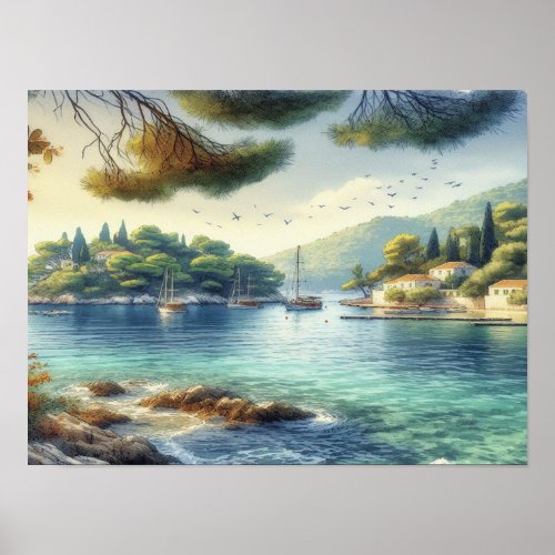  Dubrovnik Croatia Mljet island watercolor Poster