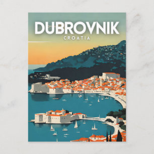 Dubrovnik Croatia Nostalgic Travel Art Poster Postcard