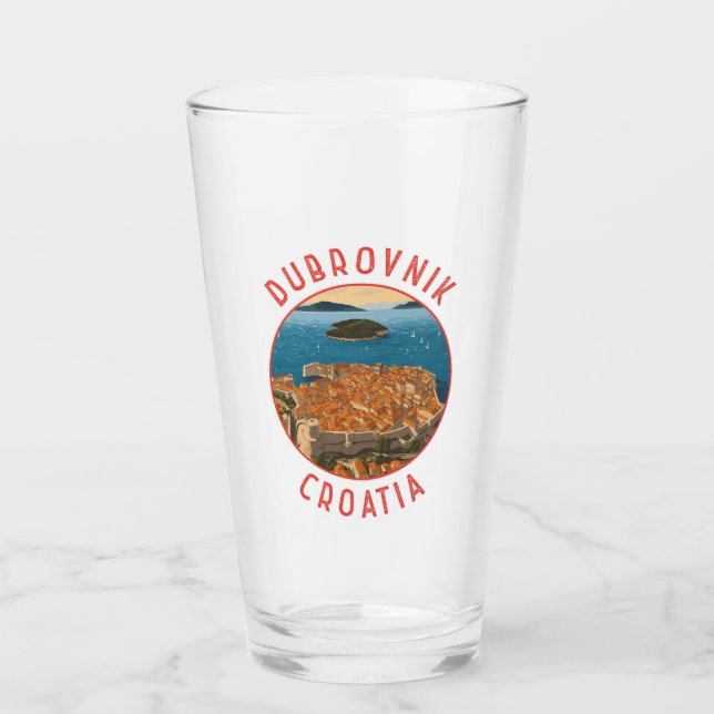 Dubrovnik Croatia Retro Distressed Circle Glass (Front)