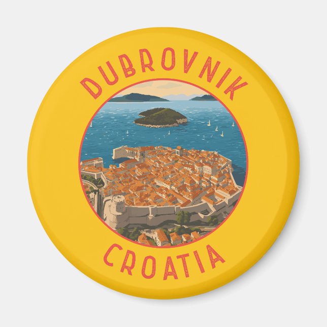 Dubrovnik Croatia Retro Distressed Circle Magnet (Front)