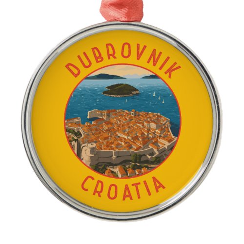 Dubrovnik Croatia Retro Distressed Circle Metal Ornament