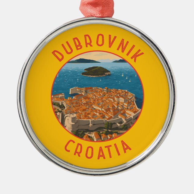 Dubrovnik Croatia Retro Distressed Circle Metal Ornament (Front)