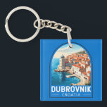 Dubrovnik Croatia Travel Art Vintage Keychain<br><div class="desc">Dubrovnik Croatia retro travel design. It's known for its distinctive Old Town,  encircled with massive stone walls completed in the 16th century.</div>