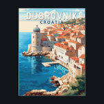 Dubrovnik Croatia Travel Art Vintage Postcard<br><div class="desc">Dubrovnik Croatia retro travel design. It's known for its distinctive Old Town,  encircled with massive stone walls completed in the 16th century.</div>