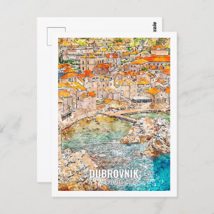 Dubrovnik Croatia Travel Place Watercolor Postcard