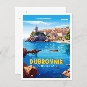 Dubrovnik Croatia vintage travel illustration Postcard