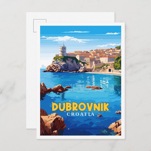 Dubrovnik Croatia vintage travel illustration Postcard (Front/Back)
