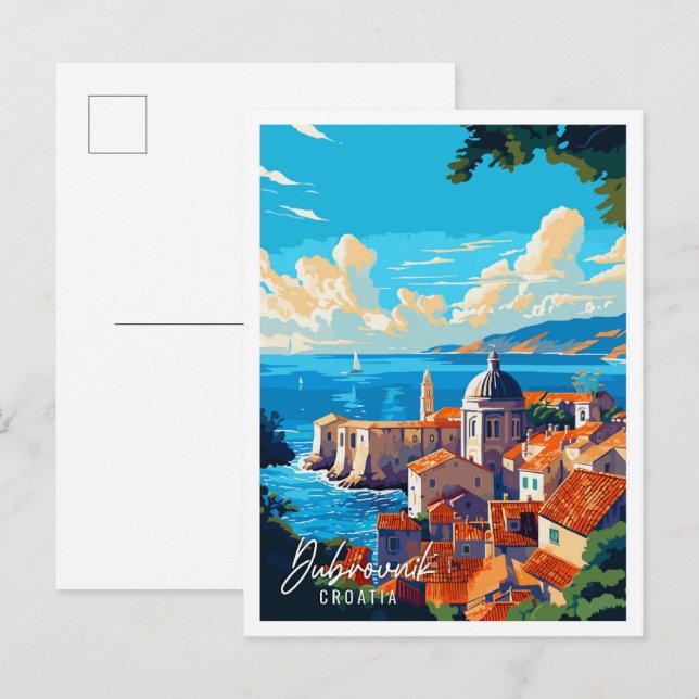 Dubrovnik Croatia vintage travel illustration Postcard (Front/Back)
