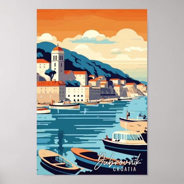 Dubrovnik Croatia vintage travel illustration Poster (Front)