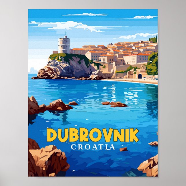 Dubrovnik Croatia vintage travel illustration Poster (Front)