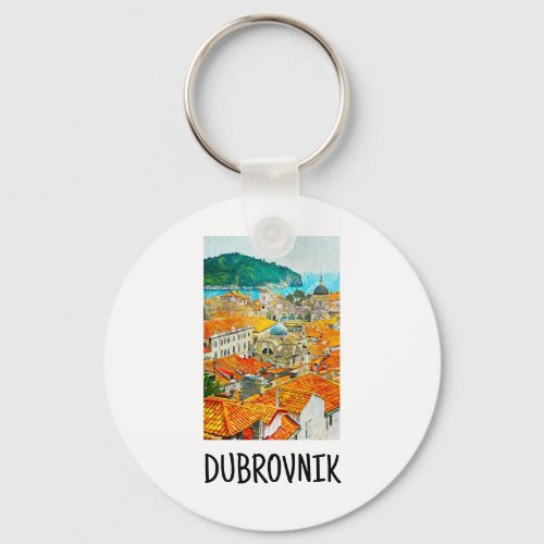 Dubrovnik Croatia Watercolor Oil Paint Keychain