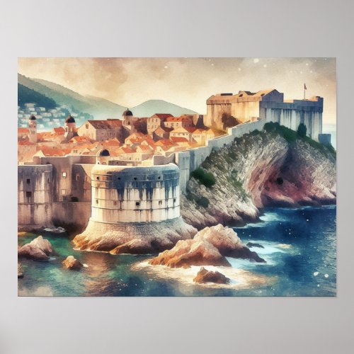  Dubrovnik Croatia watercolor Poster