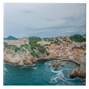 Dubrovnik harbor and city center ceramic tile