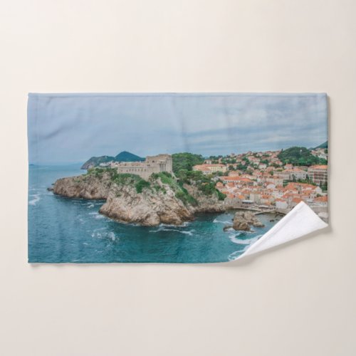 Dubrovnik harbor and city center hand towel 