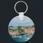 Dubrovnik harbor and city center keychain<br><div class="desc">Painting of Lovrijenac fortress and historic city center in Dubrovnik, Croatia. View from above of Dubrovnik harbor and old town.</div>