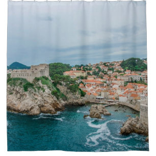 Dubrovnik harbor and city center shower curtain