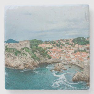 Dubrovnik harbor and city center stone coaster
