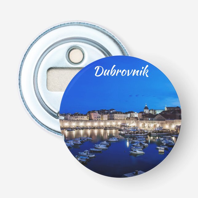 Dubrovnik harbor and walls illuminated at night bottle opener (Front)