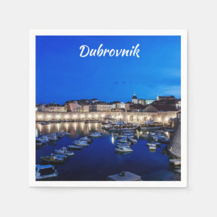Dubrovnik harbor and walls illuminated at night napkins