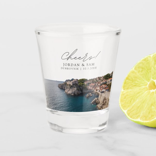 Dubrovnik Photo Wedding Favor Cheers Shot Glass (Front)