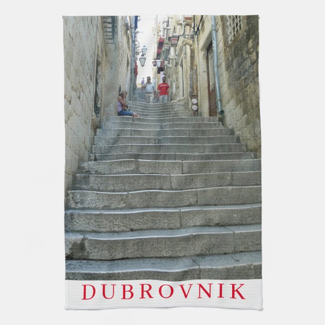 Dubrovnik stone staircase view tea towel (Vertical)
