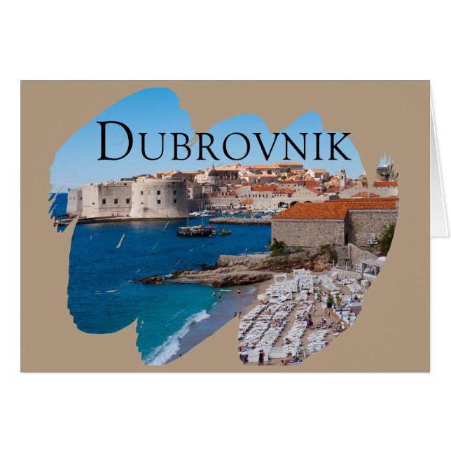 Dubrovnik: View of Beach and Old Town Cards (Front Horizontal)