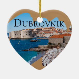 Dubrovnik: View of Beach and Old Town Ceramic Ornament