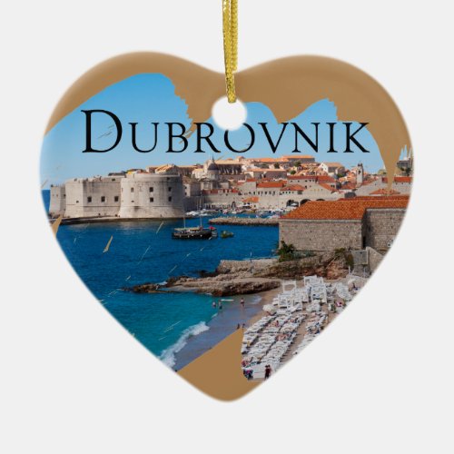 Dubrovnik View of Beach and Old Town Ceramic Ornament