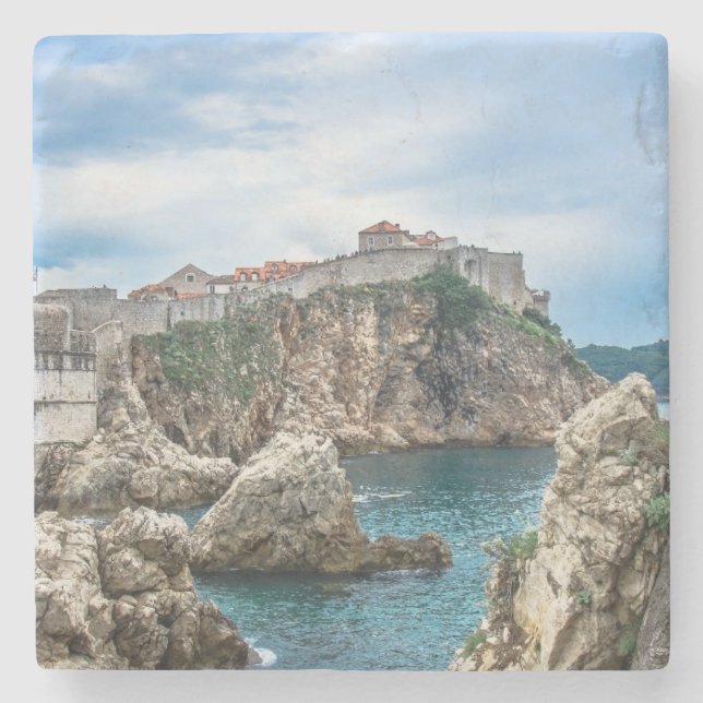 Dubrovnik walls view from sea stone coaster (Front)