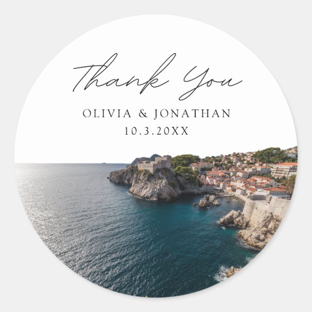 Dubrovnik Wedding Favor Photo Thank You Classic Round Sticker (Front)